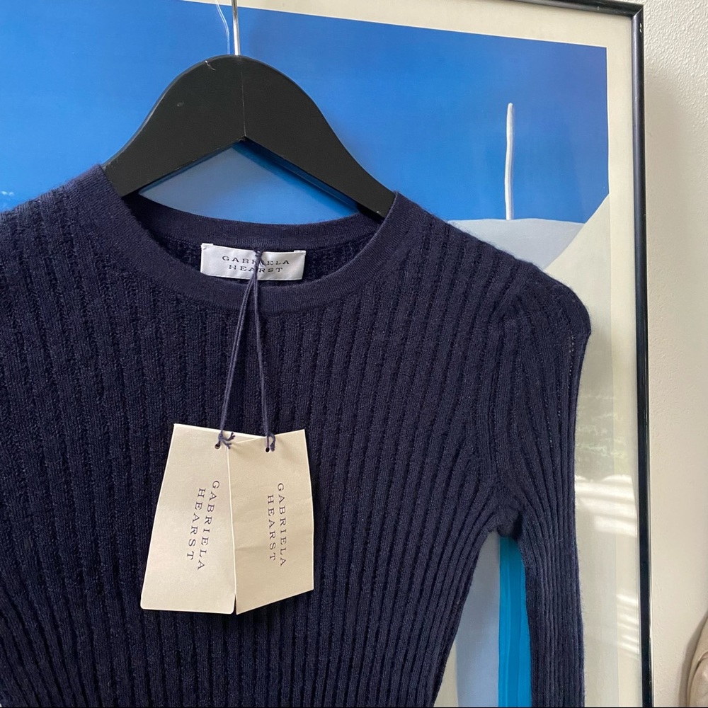 Gabriela Hearst Navy Cashmere Mary Pointedly Crew Long Sleeve XS